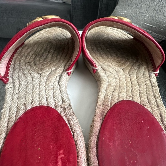 Gucci Red Leather Espadrille Slides - Picture 4 of 6
